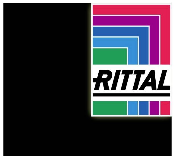 Ein Logo mit kühnen Farbschritten, einschließlich Rosa, Blau und Grün, mit dem Wort ‚RITTAL' in Schwarz auf weißem Hintergrund.