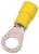 Gelbe isolierte Ringkabelschuh mit Metallschleife, verwendet für elektrische Verbindungen.