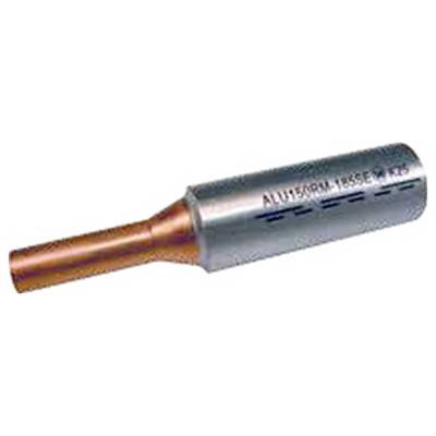 Ein Bild eines metallischen elektrischen Terminalanschlusses mit einem Kupferende, auf dem im Metallbereich "Aluswissse" markiert ist.