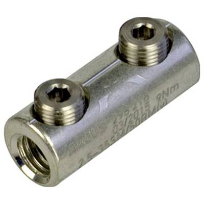 Ein metallischer Adapterstecker mit gravierten Texten und zwei Gewindeanschlüssen zum Anschließen von Armaturen, verwendet in Sanitär- oder mechanischen Systemen.