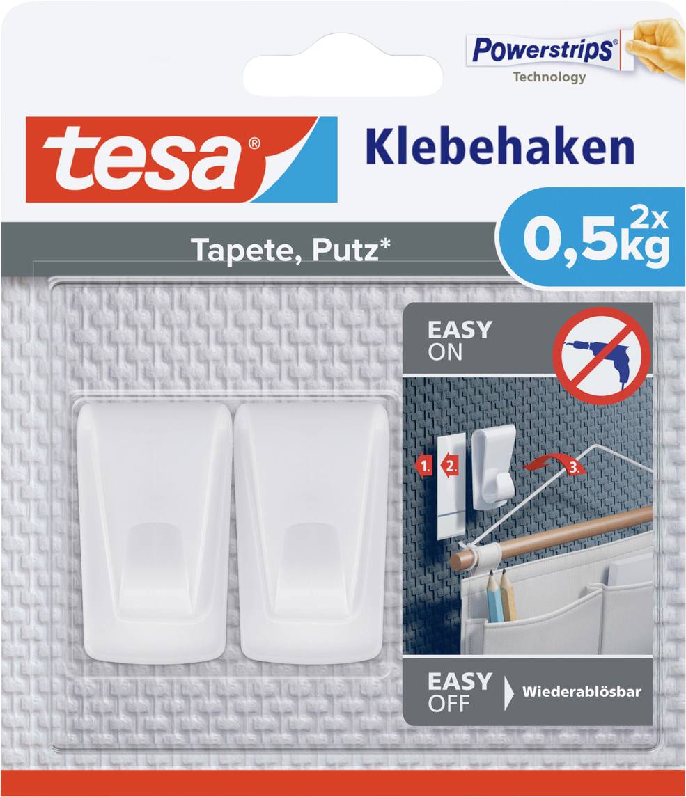 tesa tesa Klebehaken Tapeten & Putz - selbstklebender Haken - ideal zur Befestigung von Girlanden & Lichterketten - hält...