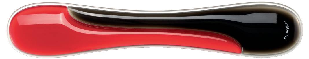 Ein abstrakter Entwurf mit einer geschwungenen, länglichen Form in leuchtend Rot auf der linken Seite und Schwarz auf der rechten Seite, die sich in der Mitte ineinander verfließen.