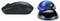 Eine schwarze kabellose Computermaus neben einem blauen und schwarzen ergonomischen Mousepad mit dem Schriftzug "Kensington" darauf.