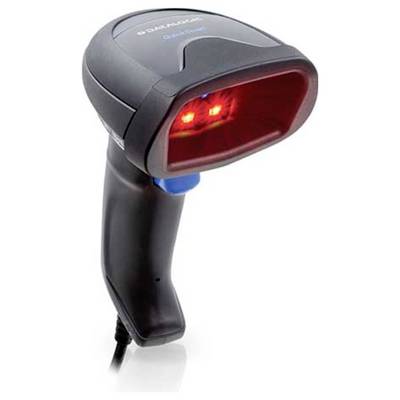 Ein tragbarer Barcode-Scanner mit rotem Licht im Scanfenster, entwickelt zum Lesen von Barcodes in verschiedenen Umgebungen.