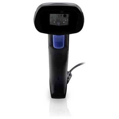 „Ein tragbarer Barcode-Scanner mit Kabel, der eine zentrale Scanfläche und einen blauen Akzent aufweist. Geeignet für den Einsatz im Einzelhandel oder bei der Bestandsaufnahme."