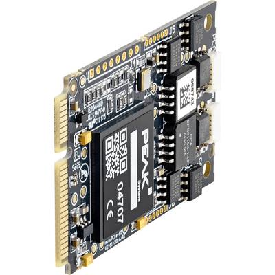 Ein Nahaufnahmefoto einer kompakten elektronischen Leiterplatte mit sichtbaren Chips, Steckverbindern und dem aufgedruckten Text „PEAK".