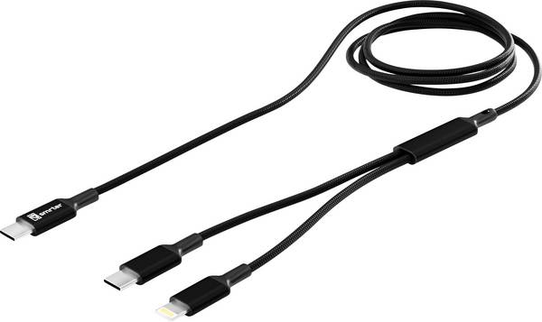 Smrter USB-C® Y-Kabel USB-C®, Apple Lightning Stecker 120 cm Schwarz Aluminium-Stecker, Stoff-Ummantelung, mit OTG-Funktion SMRTER_DUO_BK