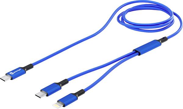 Smrter USB-C® Y-Kabel USB-C®, Apple Lightning Stecker 120 cm Blau Aluminium-Stecker, Stoff-Ummantelung, mit OTG-Funktion SMRTER_DUO_NB