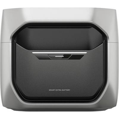 Ein silber-schwarzes Gerät mit der Aufschrift "Smart Extra Battery" mit einem schlanken, modernen Design, das einen zentralen Ladeanschluss aufweist.