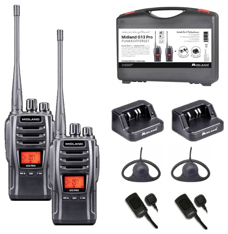 Midland Midland 2er Koffer G13 Pro PMR446+LPD Funkgeräte C1668.S1 PMR-Handfunkgerät