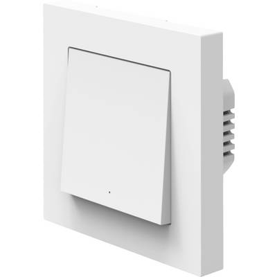 Ein weißer, wandmontierter Elektroschalter mit modernem, minimalistischem Design.