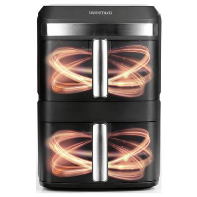 Doppelkammmer-Heißluftfritteuse von Gourmetmaxx mit LED-Touch-Display, 9 Liter Fassungsvermögen, geeignet für Familien, 7 Funktionen.