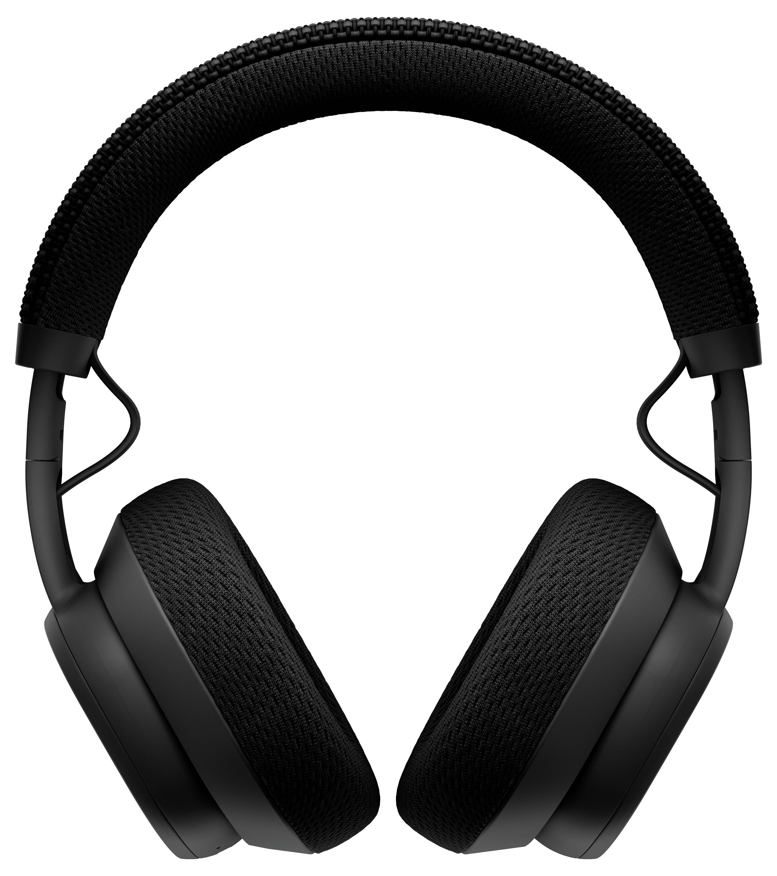 Schwarze Over-Ear-Kopfhörer mit einer strukturierten Kopfbügel und gepolsterten Ohrmuscheln.