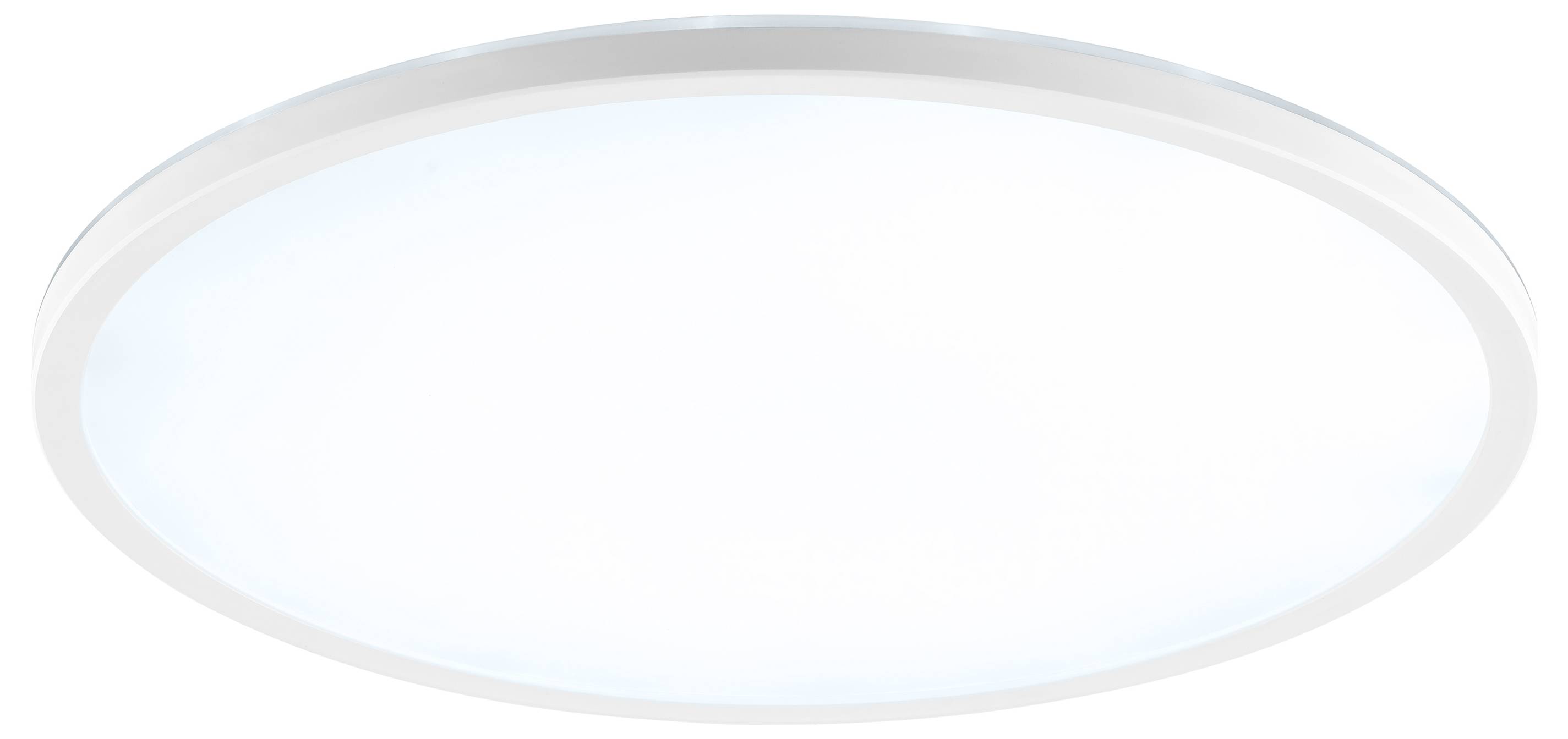 Eine runde, moderne weiße Deckenleuchte mit elegantem, minimalistischem Design, die ihre Umgebung gleichmäßig mit weichem, diffusem Licht beleuchtet.