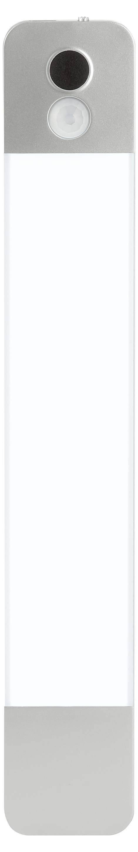 Eine lange, schlanke Fernbedienung mit einer Kamera an der Spitze, einem kreisförmigen Knopf darunter und einem minimalistischen, edlen Design.