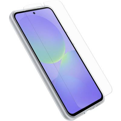 Ein Smartphone mit einem farbenfrohen Gradient-Display, teilweise bedeckt von einer transparenten Schutzfolie.