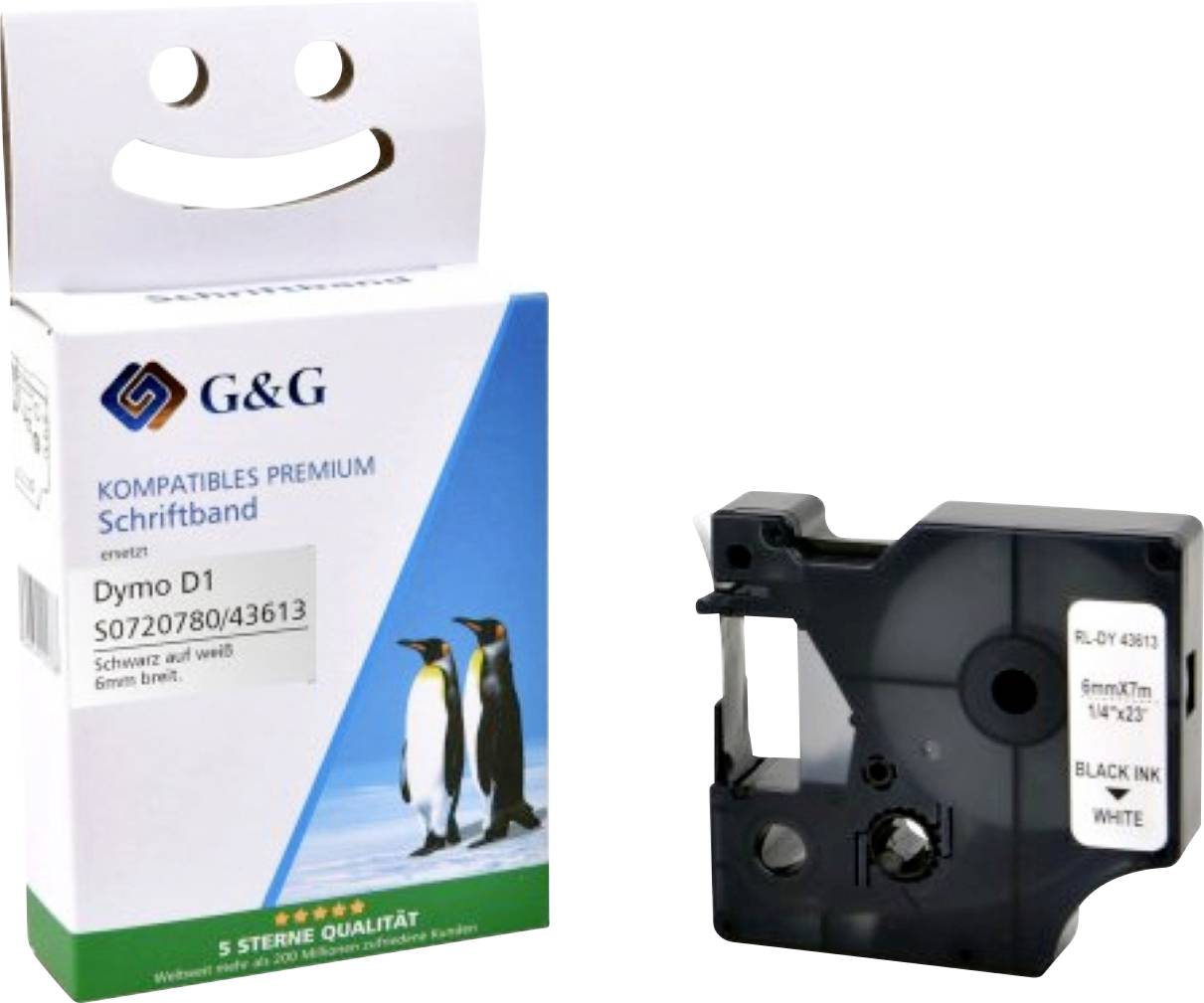 Kompatibel mit Dymo D1/ 43613/ S0720780 Schriftband (6mm x 7m) Schwarz auf weiß