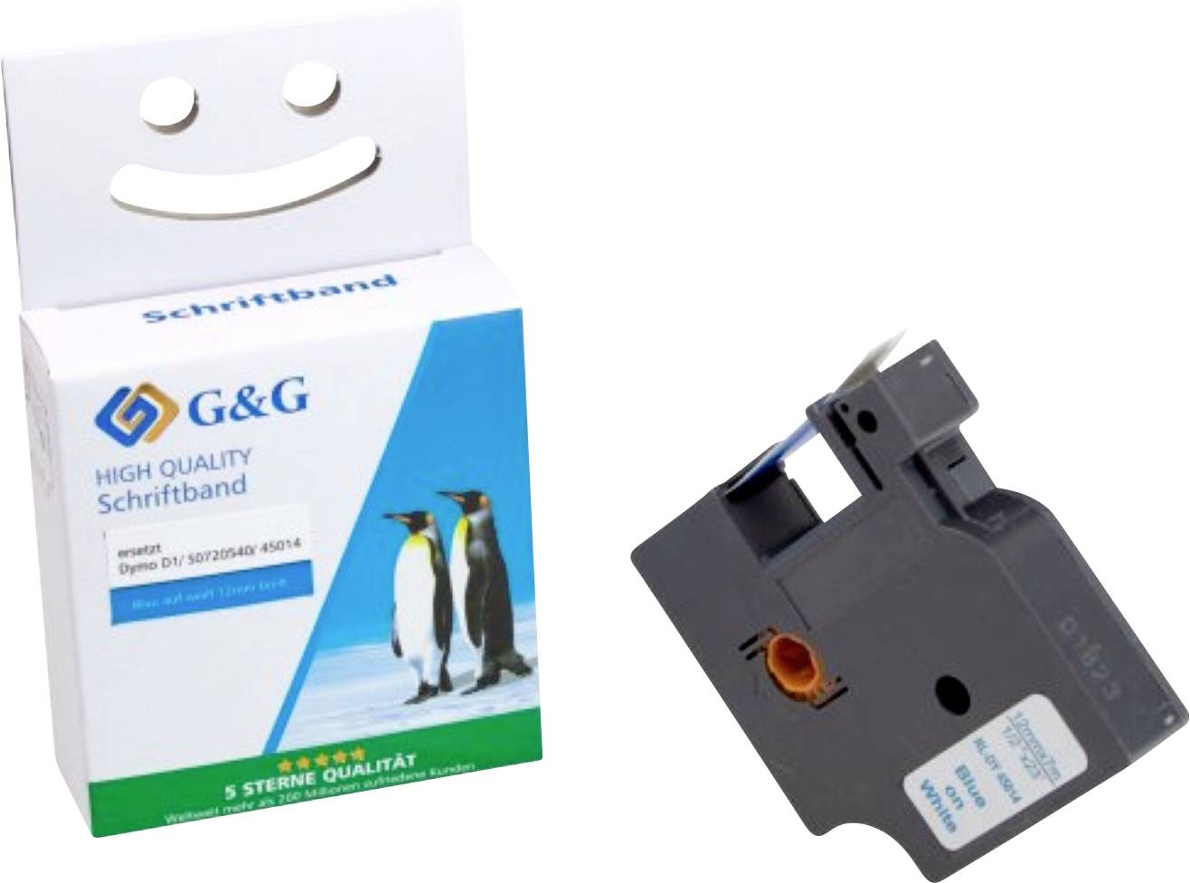 Kompatibel mit Dymo D1/ 45014/ S0720540 Schriftband (12mm x 7m) blau auf weiß - Marke: G&G