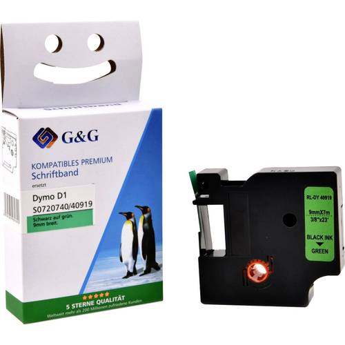 Kompatibel mit Dymo D1/ 40919/ S0720740 Schriftband (9mm x 7m) Schwarz auf Grün - Marke: G&G