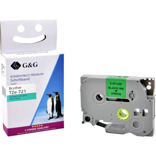 Kompatibel mit Brother TZe-721 Schriftband (9mm x 8m, laminiert) Schwarz auf grün - Marke: G&G