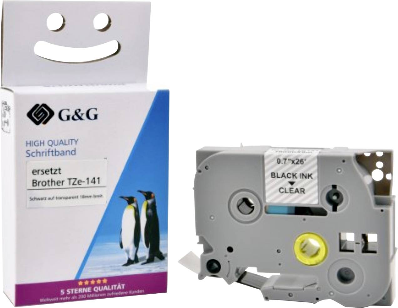 Kompatibel mit Brother TZe-141 Schriftband (18mm x 8m, laminiert) Schwarz auf transparent - Marke: G&G