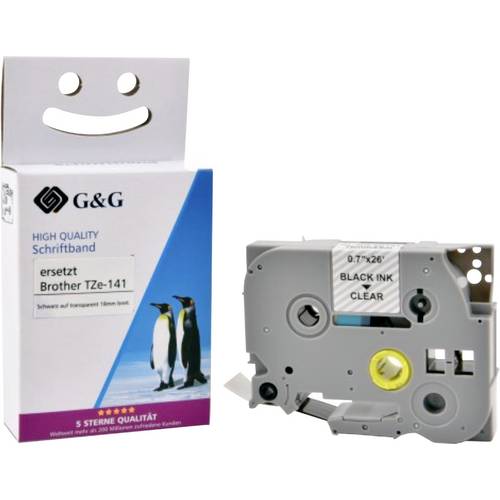 Kompatibel mit Brother TZe-141 Schriftband (18mm x 8m, laminiert) Schwarz auf transparent - Marke: G&G