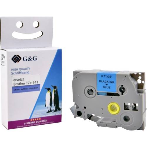 Kompatibel mit Brother TZe-541 Schriftband (18mm x 8m) Schwarz auf Blau - Marke: G&G