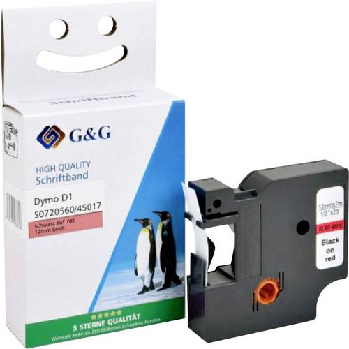 Kompatibel mit Dymo D1/ 40917/ S0720720 Schriftband (9mm x 7m) Schwarz auf Rot - Marke: G&G