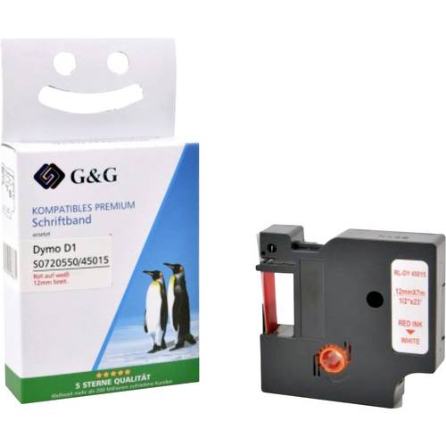 Kompatibel mit Dymo D1/ 45015/ S0720550 Schriftband (12mm x 7m) Rot auf Weiß - Marke: G&G