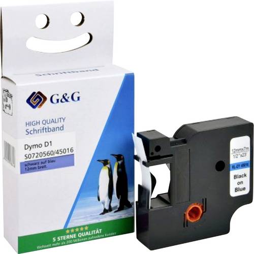 Kompatibel mit Dymo D1/ 45016/ S0720560 Schriftband (12mm x 7m) Schwarz auf Blau - Marke: G&G