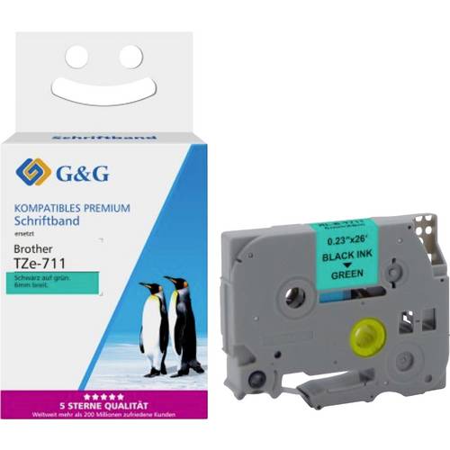 Kompatibel mit Brother TZe-711 Schriftband (6mm/8m, laminiert) Schwarz auf Grün - Marke: G&G