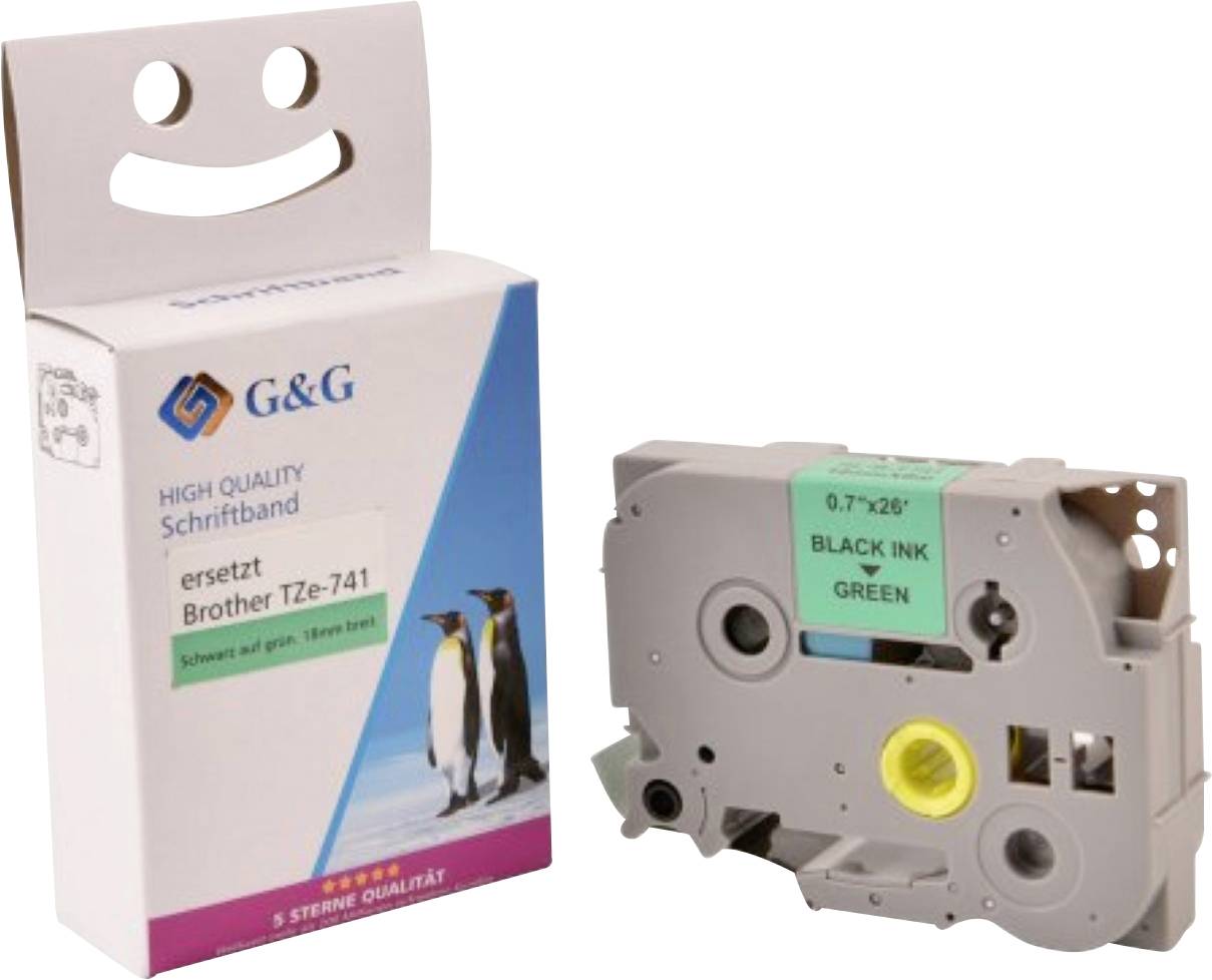 Kompatibel mit Brother TZe-741 Schriftband (18mm x 8m) Schwarz auf Grün - Marke: G&G