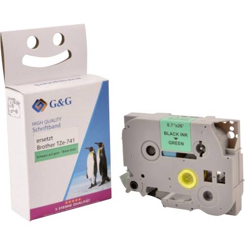 Kompatibel mit Brother TZe-741 Schriftband (18mm x 8m) Schwarz auf Grün - Marke: G&G