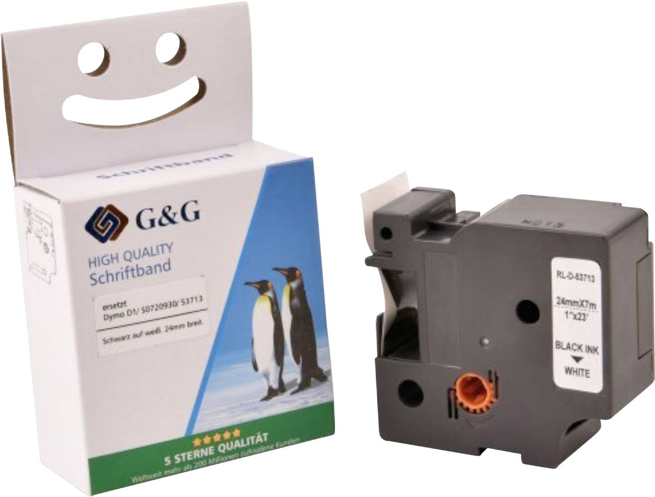 Kompatibel mit Dymo D1/ 53713/ S0720930 Schriftband (24mm x 8m) Schwarz auf weiß - Marke: G&G