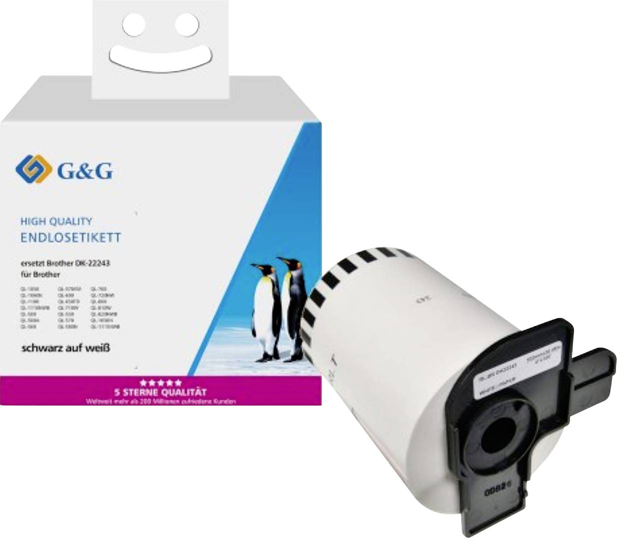 Kompatibel mit Brother DK-22243 Endlos-Etiketten (102mm x 30,48m) Schwarz auf weiß - Marke: G&G