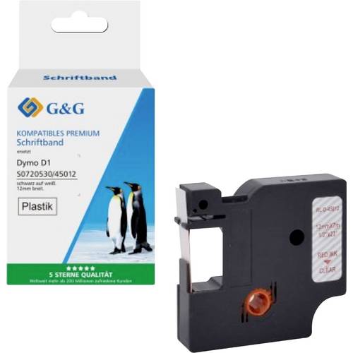 Kompatibel mit Dymo D1/ 45012/ S0720520 Schriftband (12mm x 7m) Rot auf Transparent - Marke: G&G