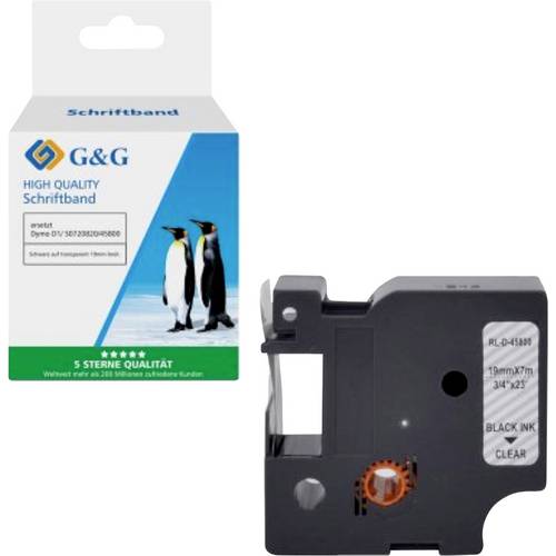 Kompatibel mit Dymo D1/ 45800/ S0720820 Schriftband (19mm x 7m) Schwarz auf transparent - Marke: G&G