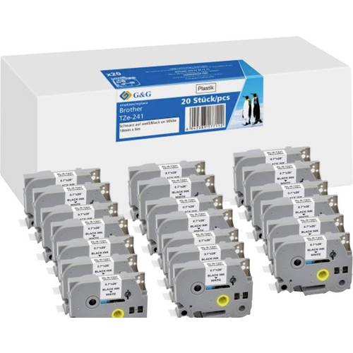 Kompatibel mit Brother TZe-241 Schriftbänder 20 Stück (18mm x 8m, laminiert) Schwarz auf Weiß - Marke: G&G