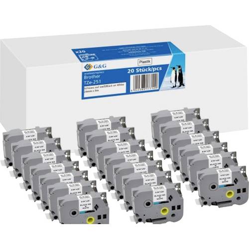 20 Kompatibel mit Brother TZe-251 Schriftbänder (24mm x 8m, laminiert) Schwarz auf weiß - Marke: G&G