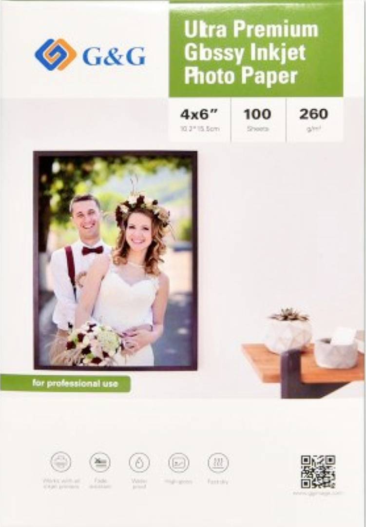 G&G Ultra-Premium Fotopapier 100 Blatt 4 x 6 Zoll / 10,2 x 15,2 cm hochglänzend 260g/m² - das Papier für Profis