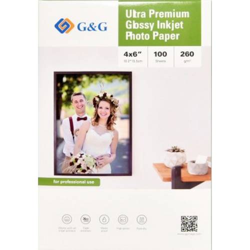 G&G Ultra-Premium Fotopapier 100 Blatt 4 x 6 Zoll / 10,2 x 15,2 cm hochglänzend 260g/m² - das Papier für Profis