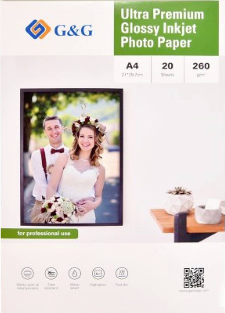 G&G Ultra-Premium Fotopapier 20 Blatt DIN-A4 21 x 29,7 cm hochglänzend 260g/m² - das Papier für Profis
