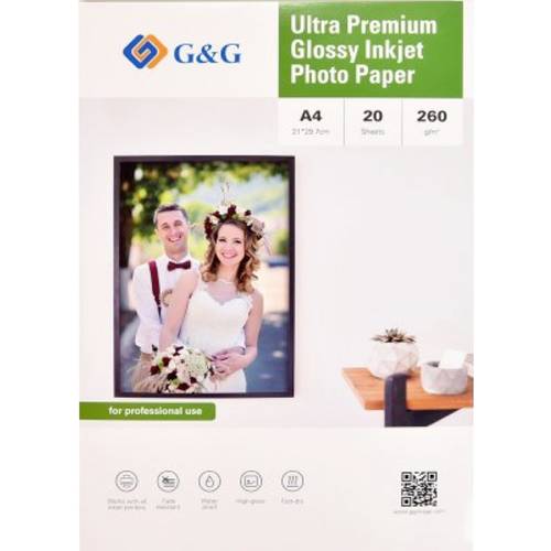 G&G Ultra-Premium Fotopapier 20 Blatt DIN-A4 21 x 29,7 cm hochglänzend 260g/m² - das Papier für Profis