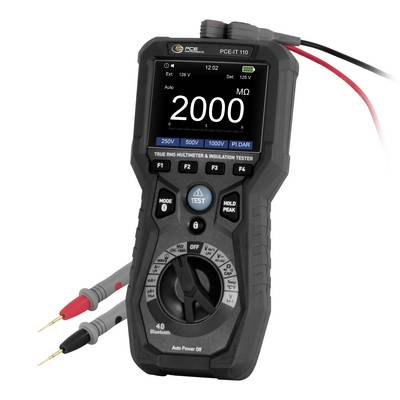 Tragbares digitales Isolationsprüfgerät und Multimeter, das "2000 MΩ" anzeigt, mit angeschlossenen Messleitungen und sichtbarem Moduswahlschalter.