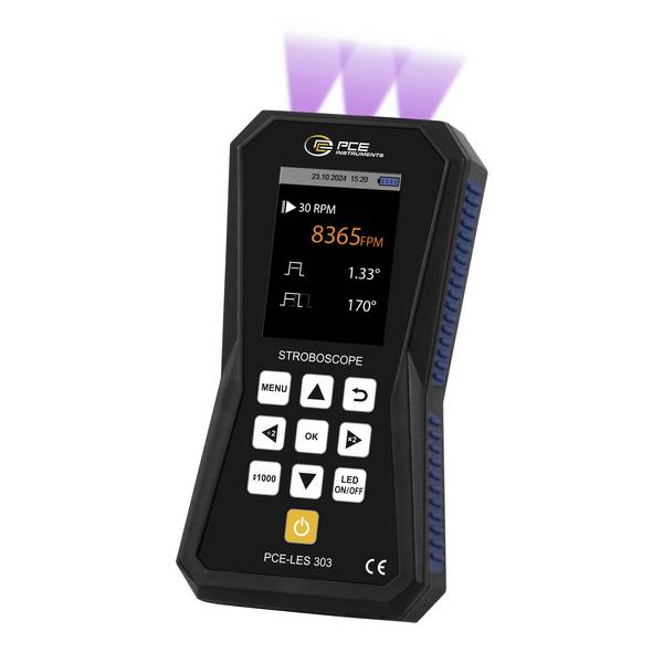 PCE Instruments UV Stroboskop PCE-LES 303UV-365 |3 UVA Hochleistungs-LEDs |60 ... 300000 FPM |370 nm |Genauigkeit 0,003%