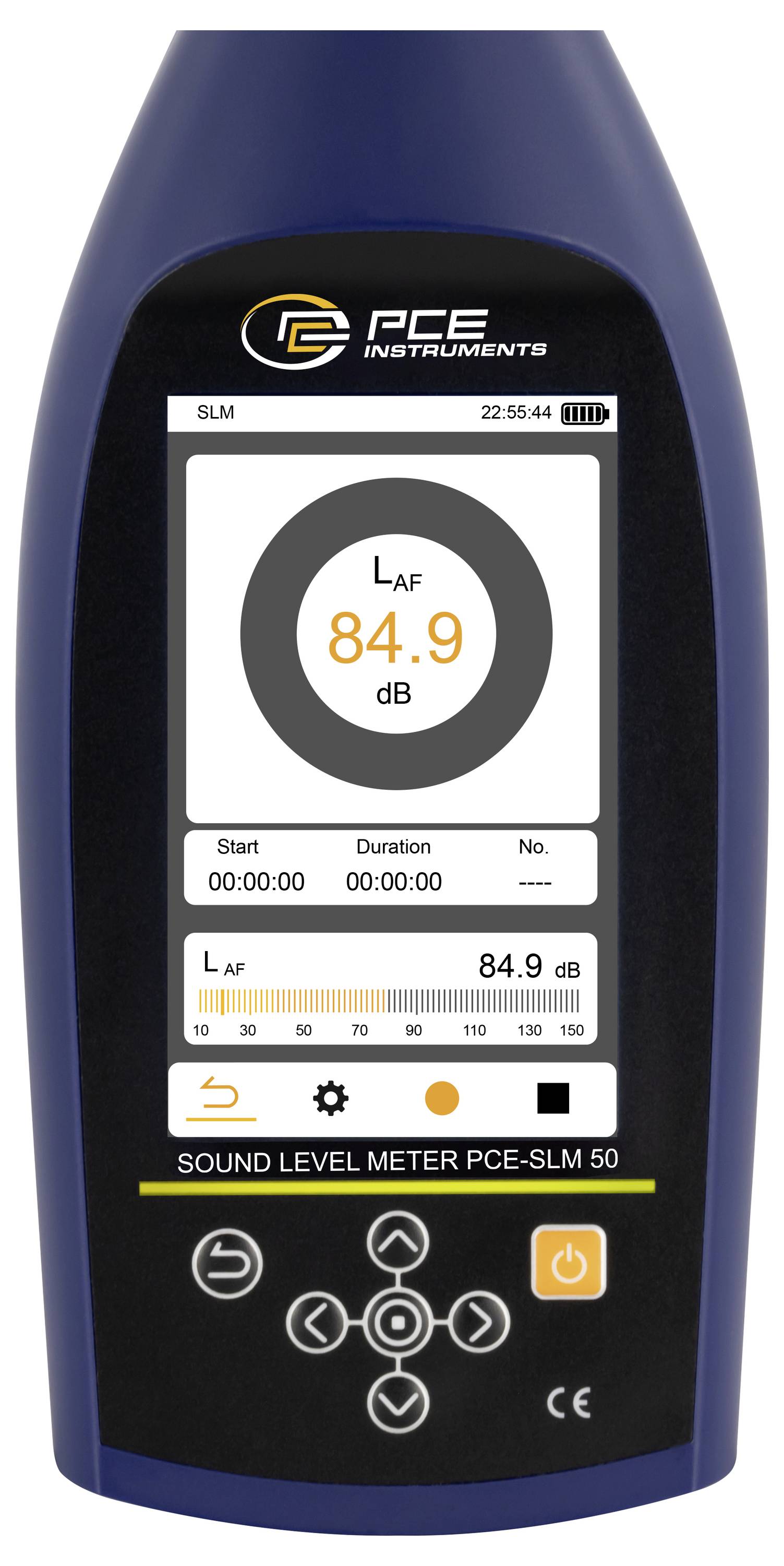 Tragbares Schallpegelmessgerät mit A-bewerteter Lärmablesung von 84,9 dB auf dem Display.