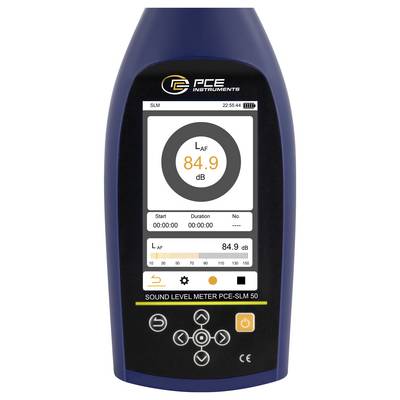 Tragbares Schallpegelmessgerät mit A-bewerteter Lärmablesung von 84,9 dB auf dem Display.