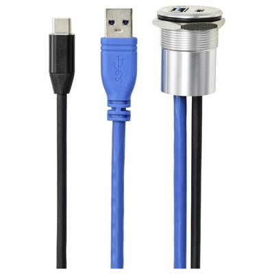 'USB-C- und USB-A-Kabel mit einer USB-Anschlussleiste zur Paneelmontage.'