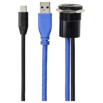 TRU COMPONENTS USB 3.1 Type-C® & USB 3.0 Type-A Einbaubuchse, Buchse/Stecker, 25 mm, 95 cm Kabel, Schwarz TC-14378464 TR-1