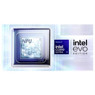 Intel Core Ultra Serie 3 mit NPU und CPU-Features. Intel Evo Edition Branding.